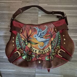 RARE ISABELLA FIORE VINTAGE FREE SPRIT LOVE DOVE LEATHER  HOBO SHOULDERBAG